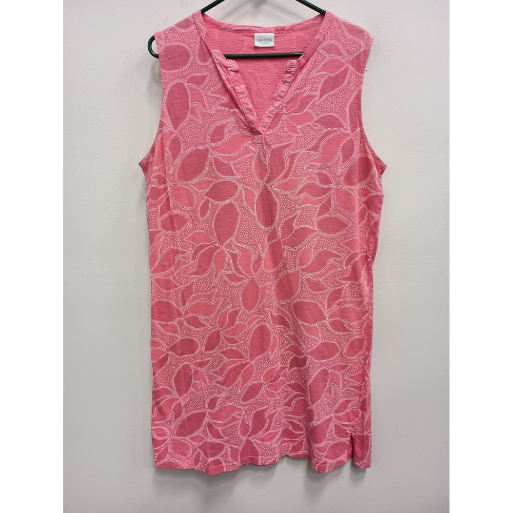 Sun Moda California Tunic Dress Womens XL Pink Floral Sleeveless Slub Knit Boho